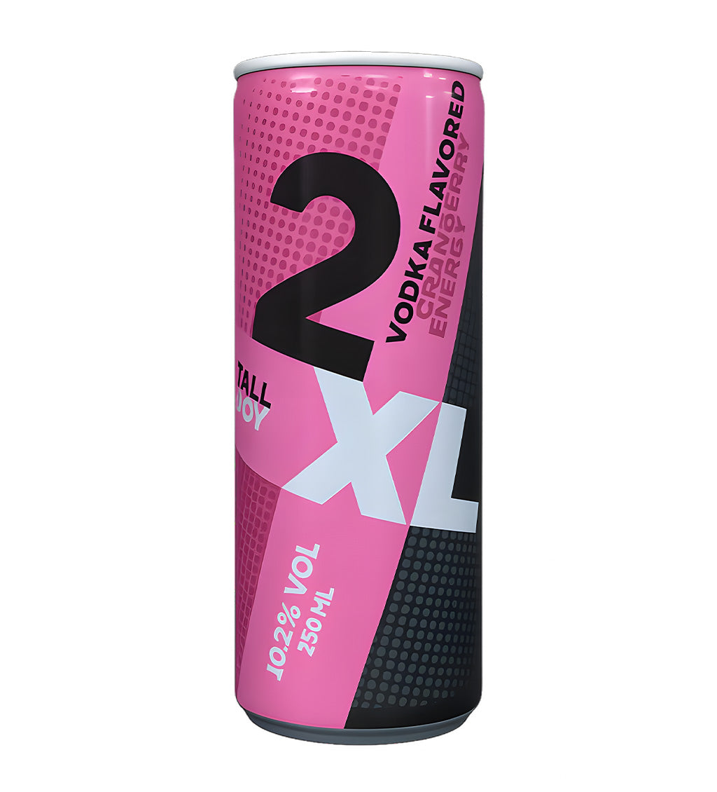 2XL vodka cranberry mixed drink 24cl can on white background with pink and black design