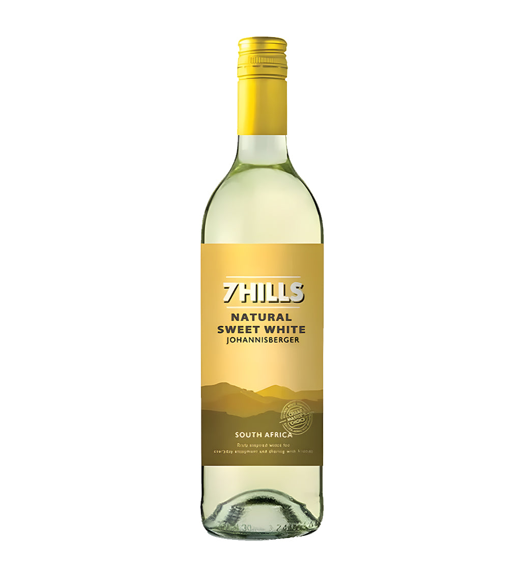 Bottle of 7 Hills Natural Sweet White wine on a white background