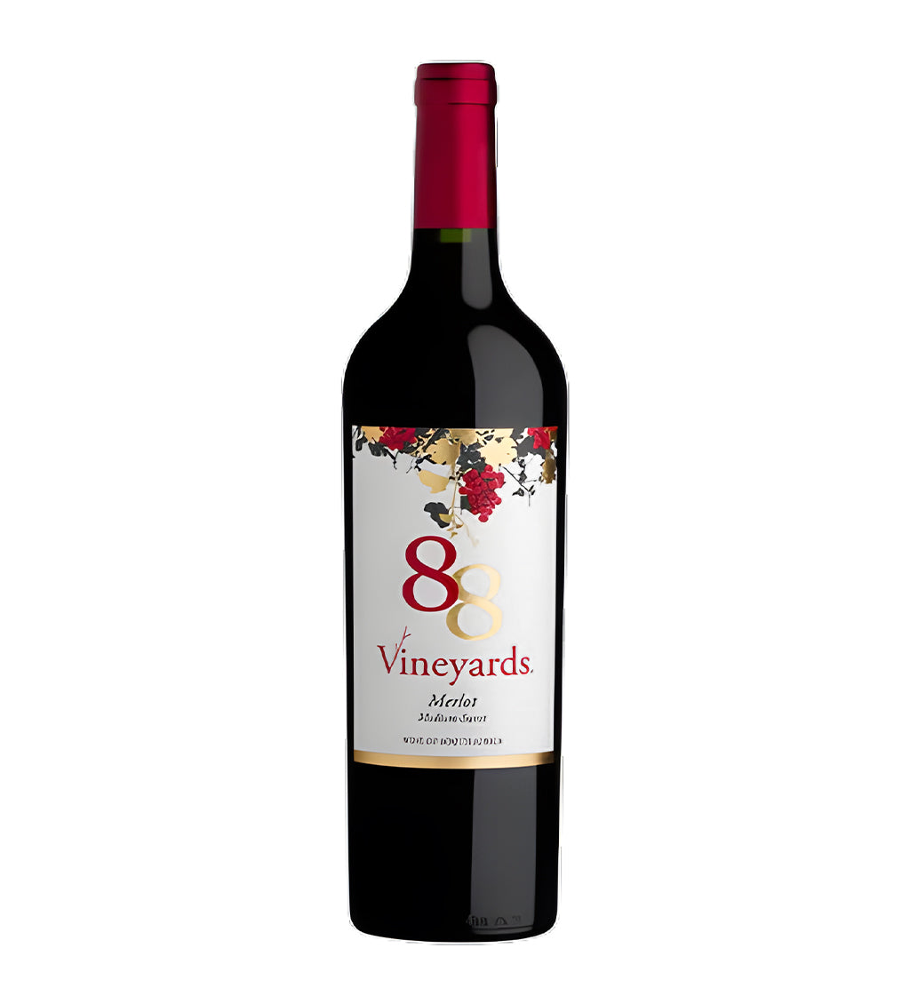 Red wine bottle with a decorative label on a white background