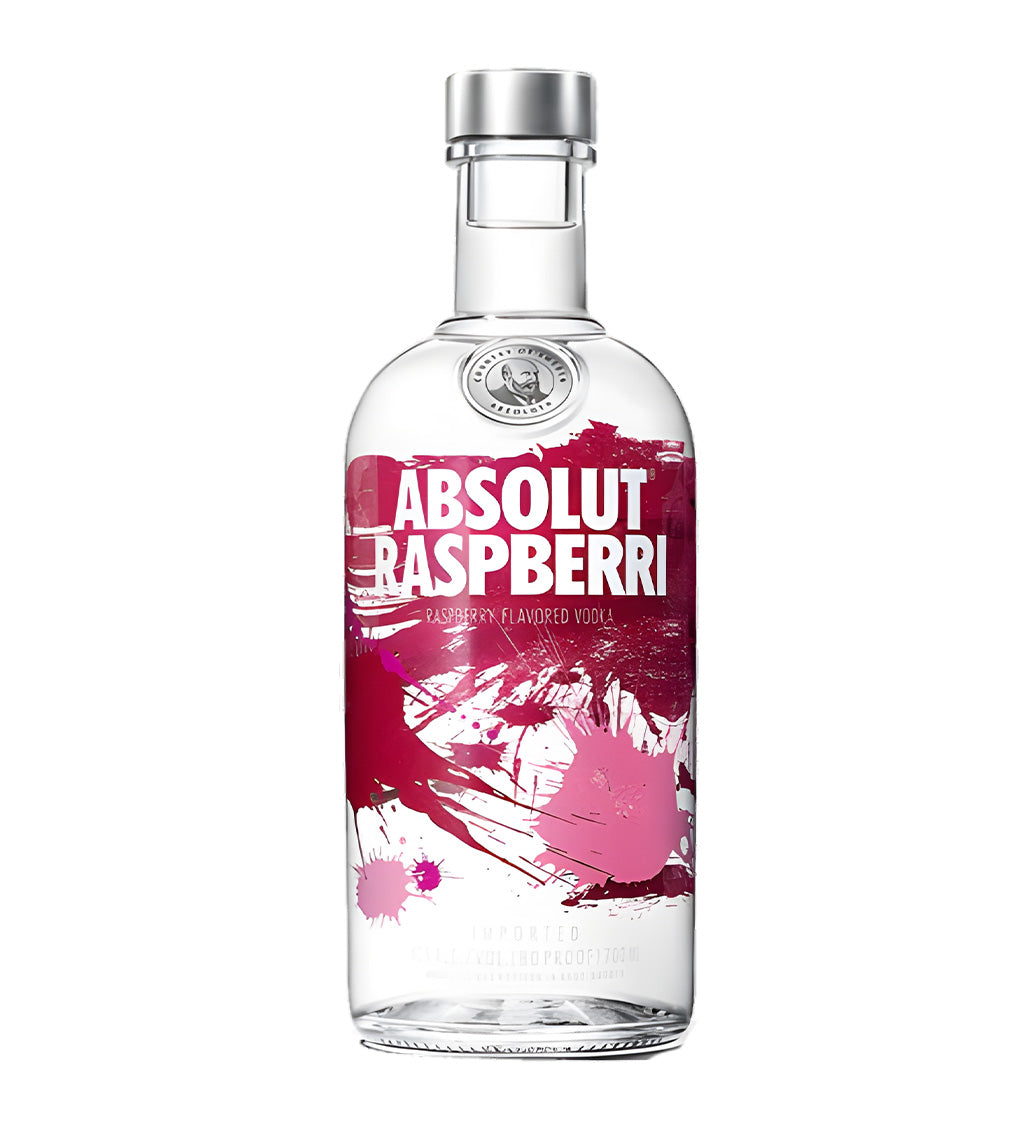 Absolut Raspberri vodka bottle on a white background