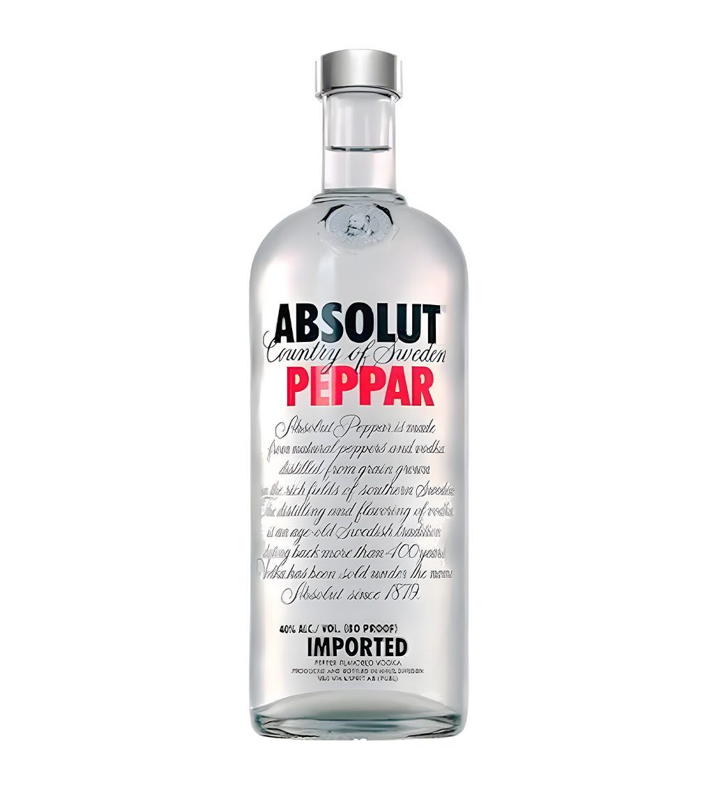 Absolut Peppar vodka bottle on a white background