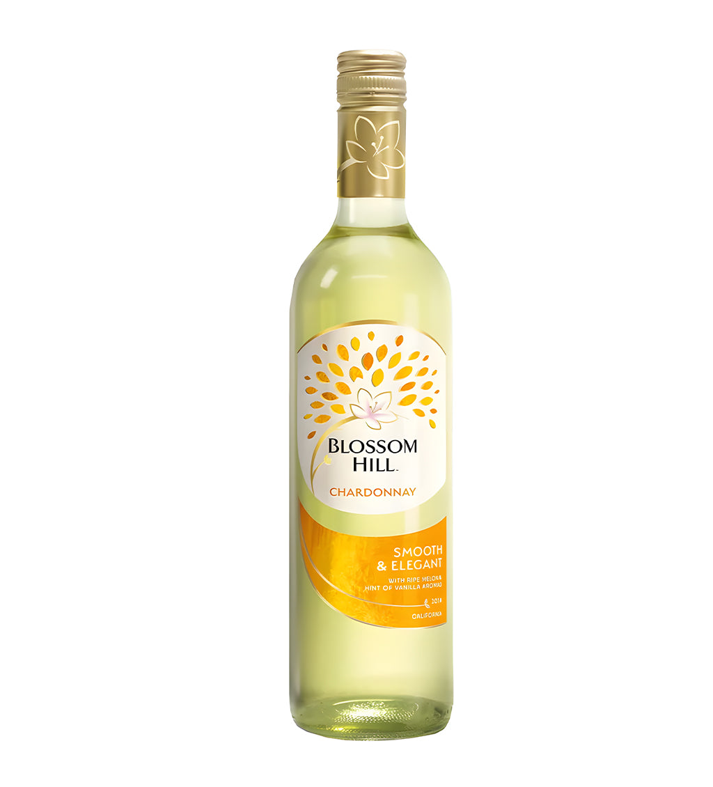 Blossom Hill Chardonnay White Wine 75cl bottle with cream and gold label on white background