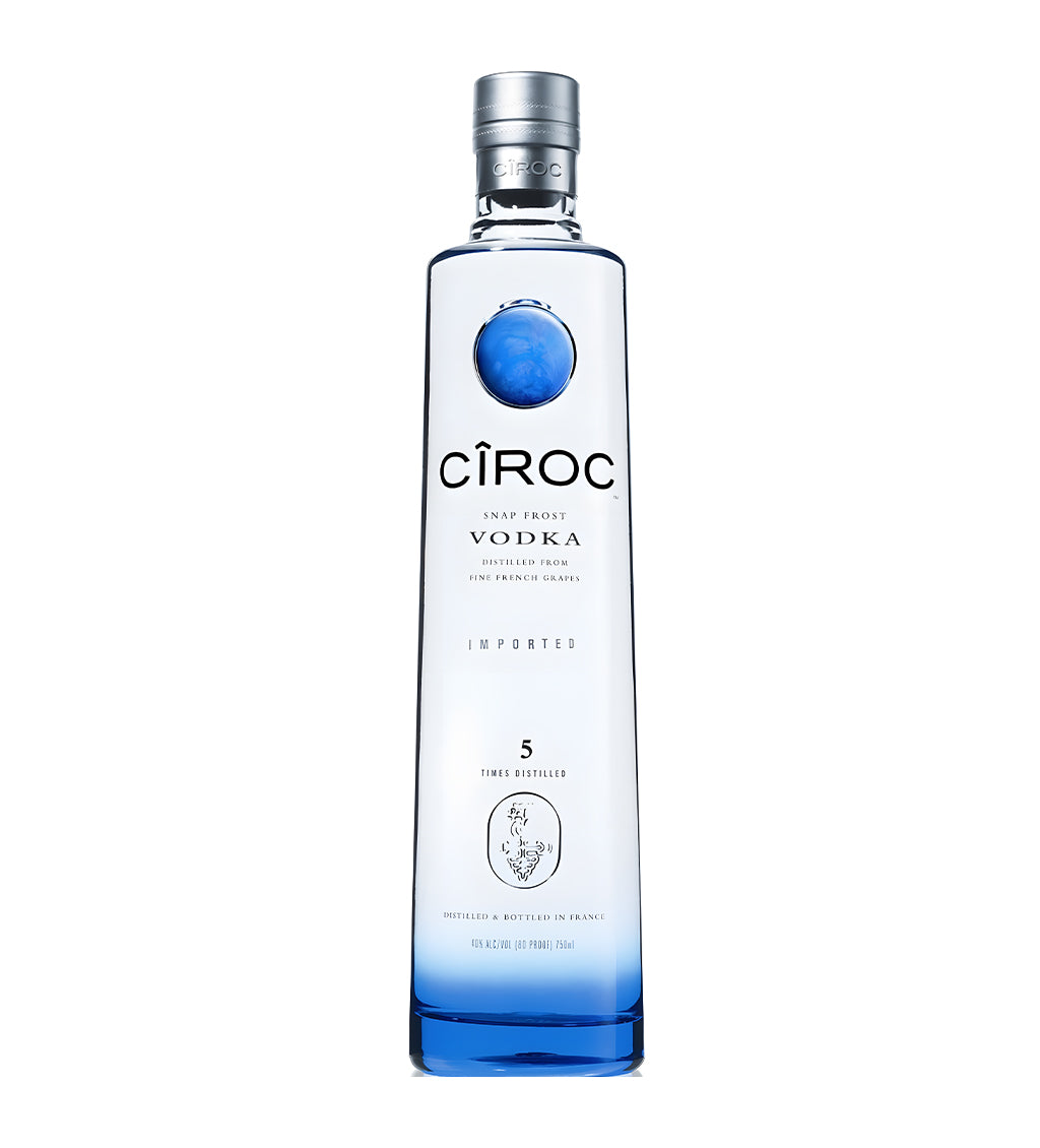 Ciroc vodka bottle with gradient blue design on a white background