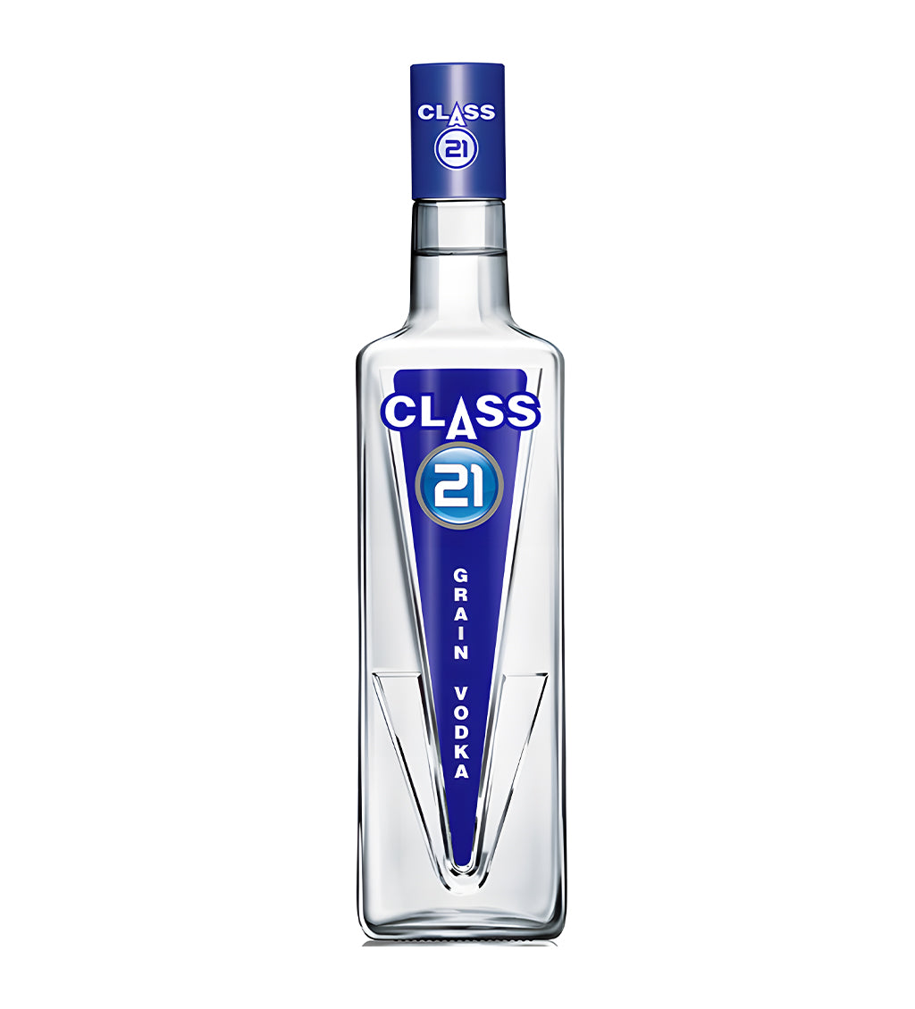 Class 21 vodka bottle on a white background