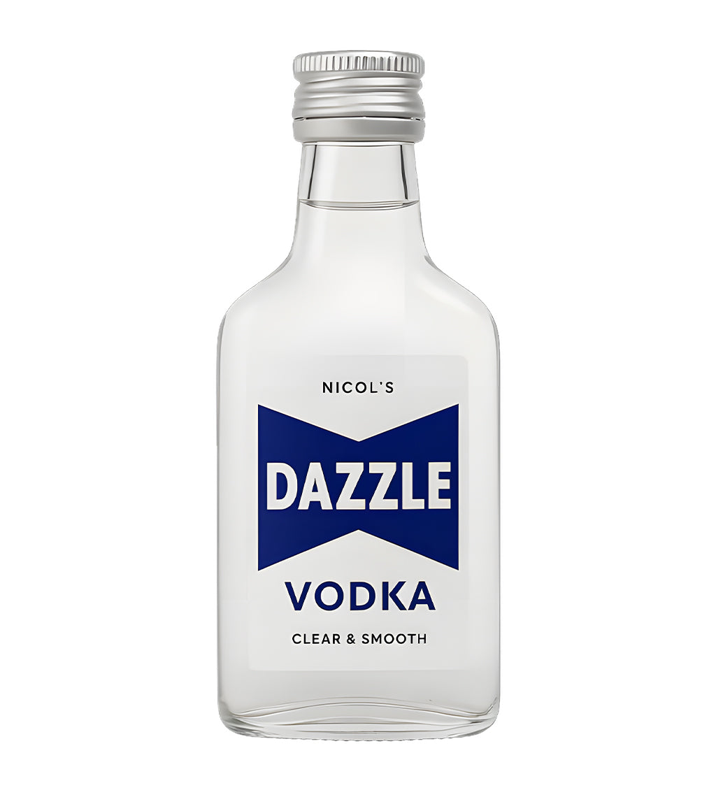 Bottle of Nicol's Dazzle Vodka on a white background