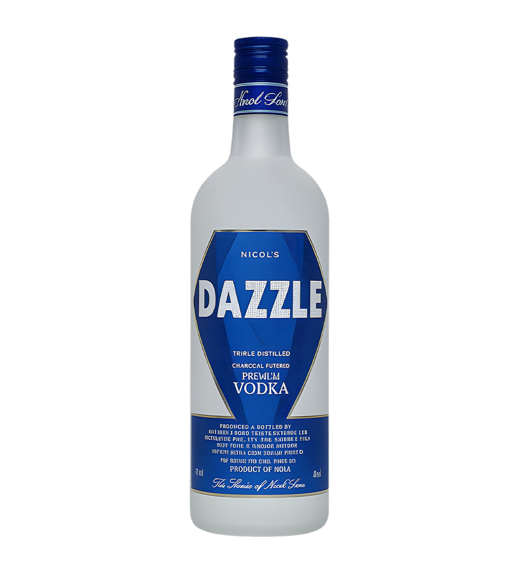 Bottle of Dazzle vodka on a white background
