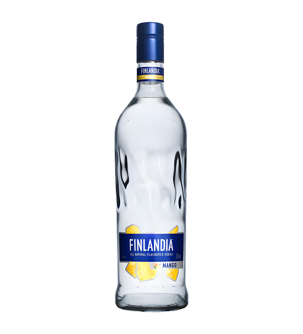 Finlandia Mango vodka bottle on a white background