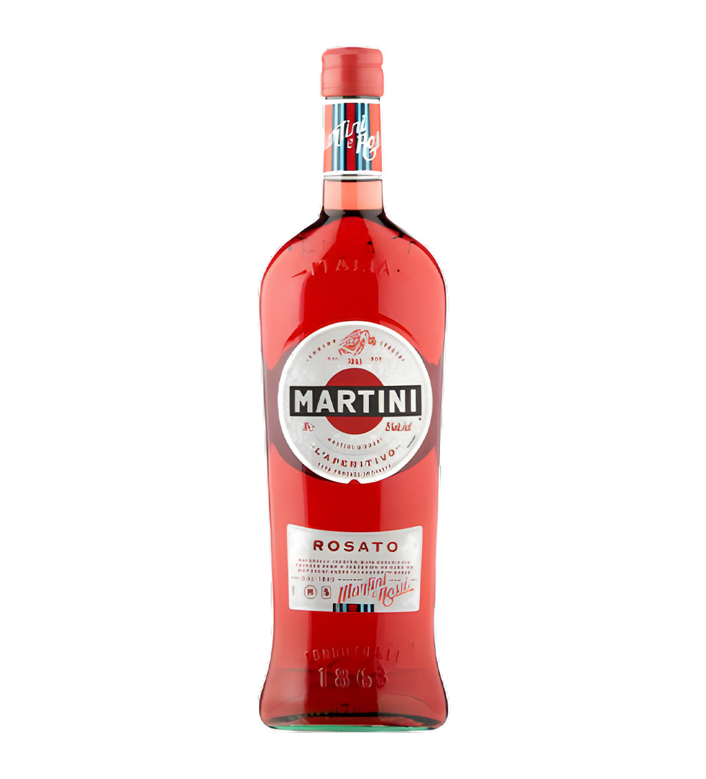Red bottle of Martini Rosato on a white background