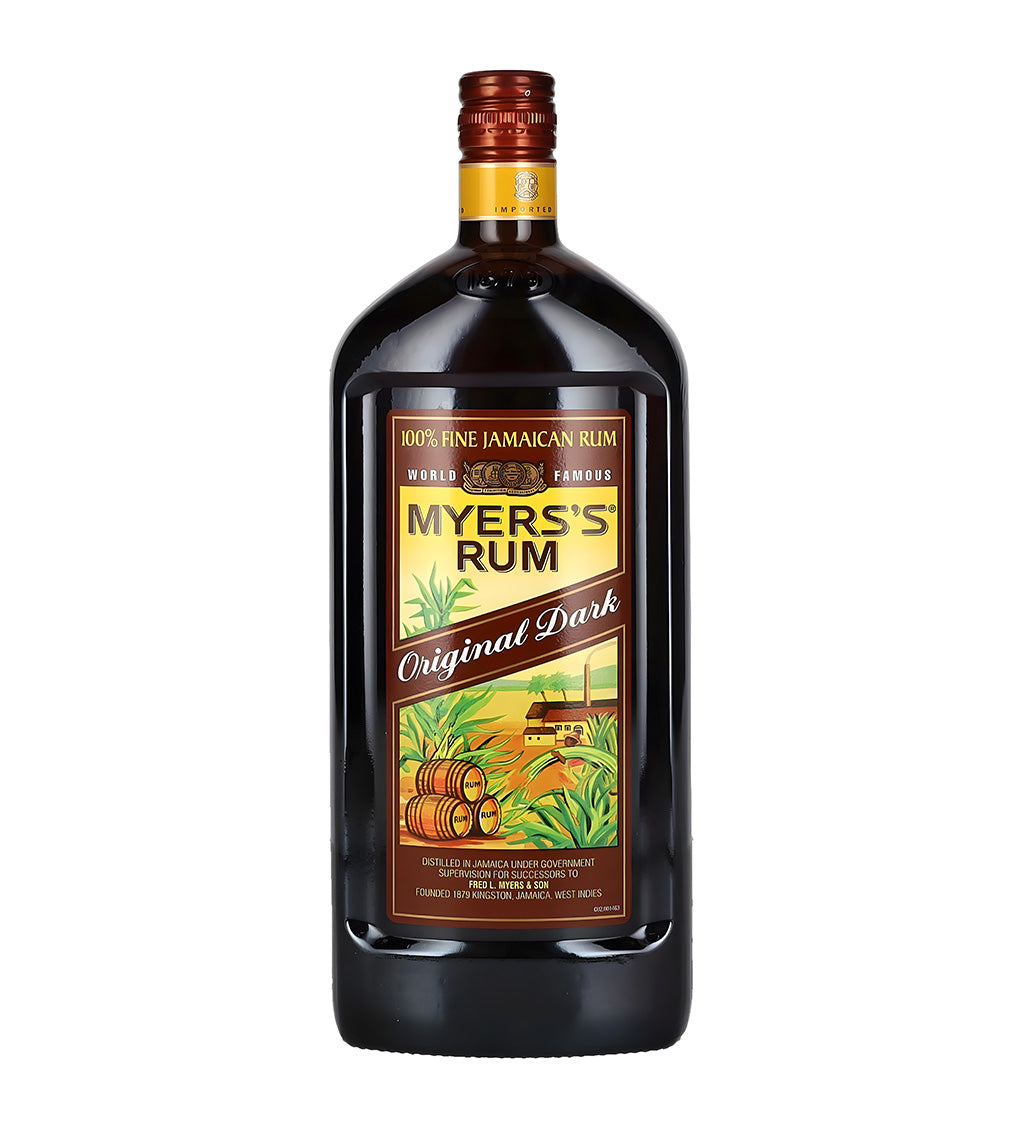 Myers’s Original Dark Rum 1L dark glass bottle on white background, brown label with gold accents and brand logo
