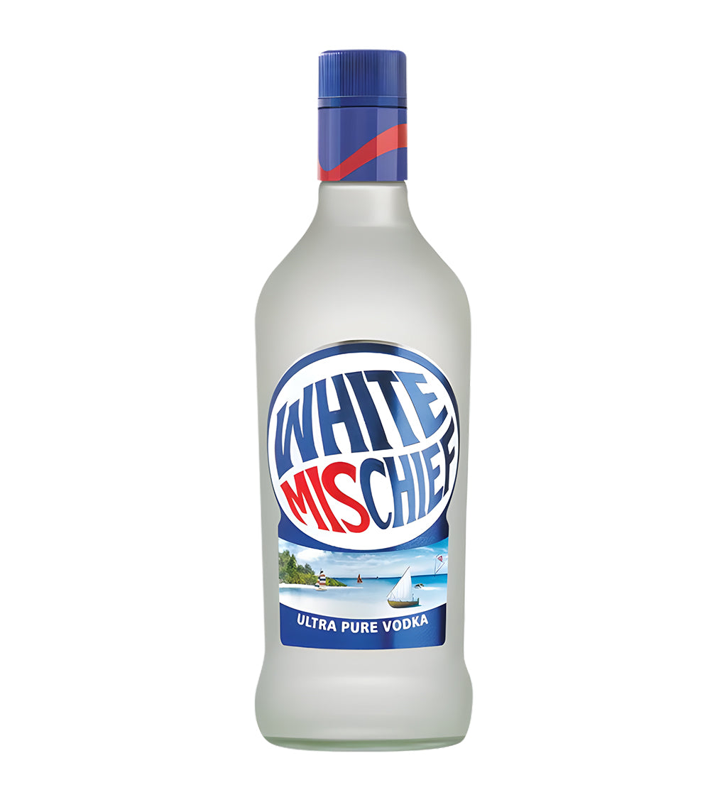 White Mischief vodka bottle on a white background