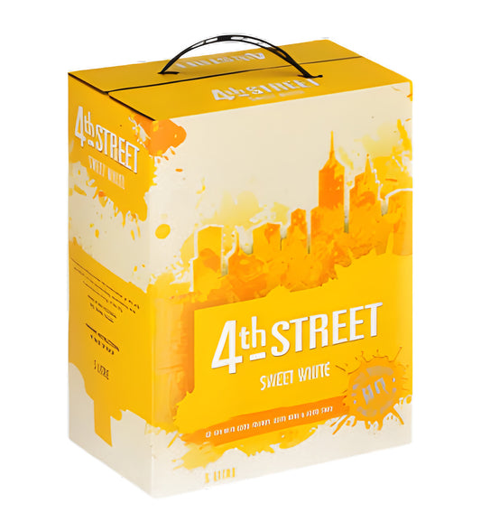 4th Street White wine 5L box on white background, light golden color with fruit imagery and brand logo