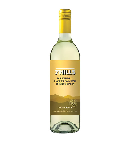 Bottle of 7 Hills Natural Sweet White wine on a white background