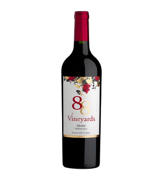 Red wine bottle with a decorative label on a white background