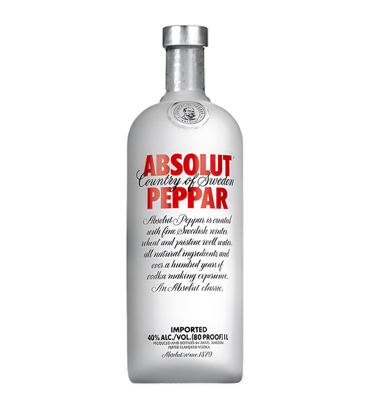 Absolut Peppar vodka bottle on a white background