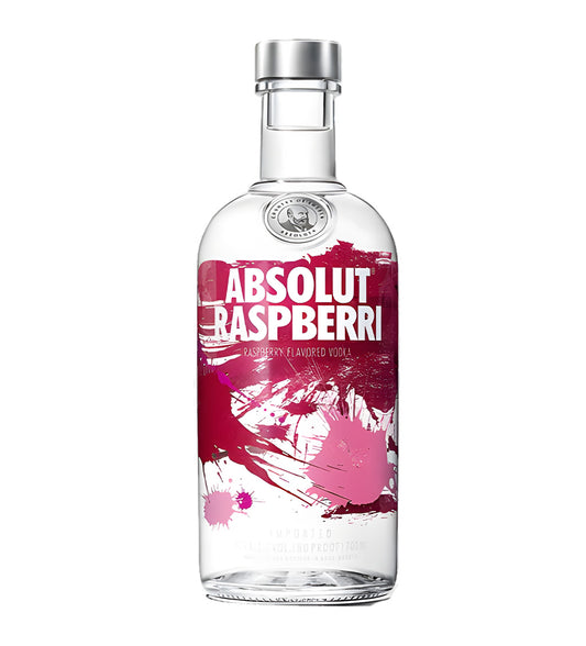 Absolut Raspberri vodka bottle on a white background