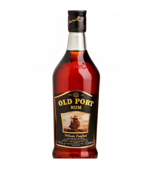 Bottle of Old Port Rum on a white background