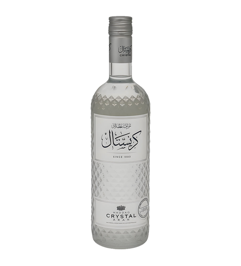 Bottle of Crystal brand liquor on a white background