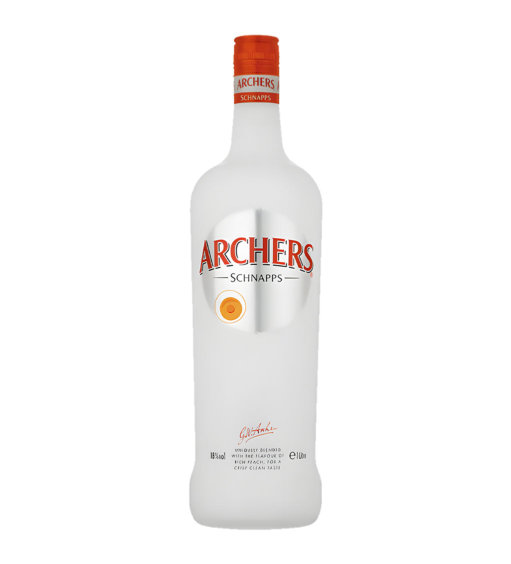 Archers Schnapps bottle on a white background