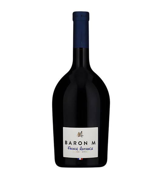 Barone Maxime Malbec red wine 75cl dark glass bottle on white background.