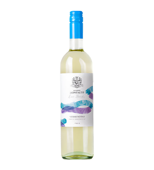 Wine bottle with a colorful label on a white background