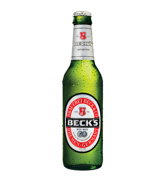 Becks beer bottle on a white background