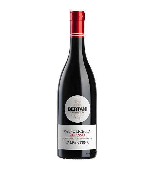 Bertani Ripasso Valpolicella Red Wine 75cl bottle with cream and red label on white background