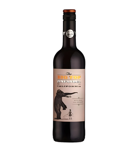 Big Top Zinfandel Red Wine 75cl bottle with cream label and red accents on white background