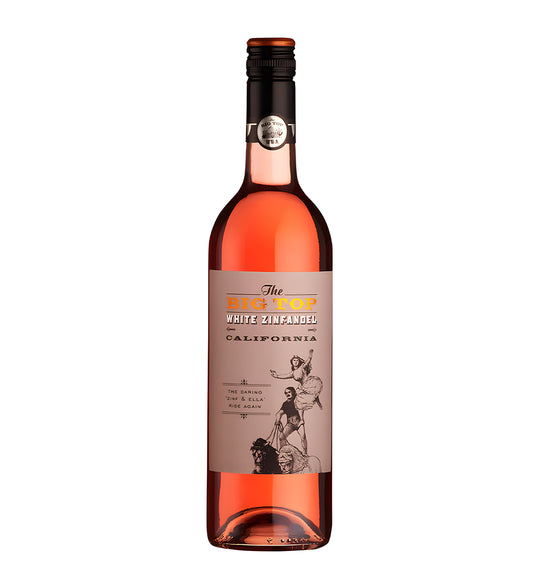 Big Top White Zinfandel Rosé Wine 75cl bottle with cream label and pink accents on white background