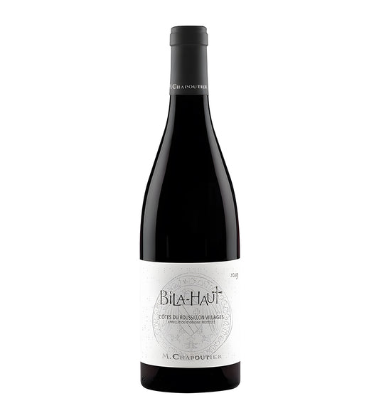 Bila Haut Red Wine by M. Chapoutier 75cl bottle with dark label and gold accents on white background