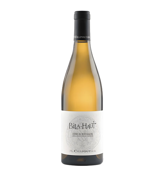 Bila Haut White Wine by M. Chapoutier 75cl bottle with light cream label and gold accents on white background