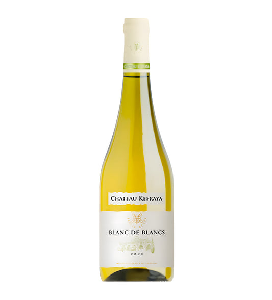 Chateau Kefraya Blanc de Blancs White Wine 75cl bottle with cream and gold label on white background