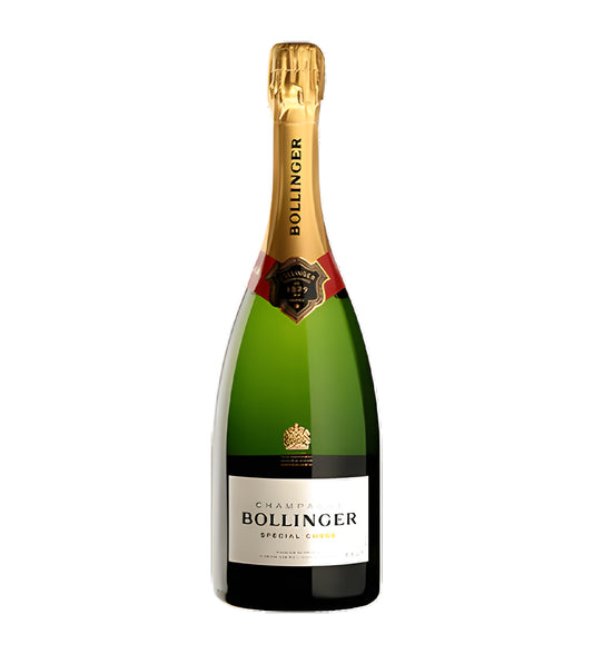 Bollinger champagne bottle on a white background
