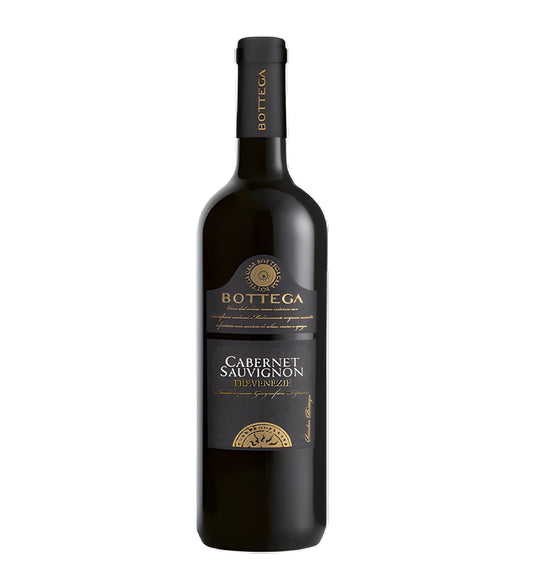 Bottega Cabernet Sauvignon IGT Venezie Red Wine 75cl bottle with black and gold label on white background
