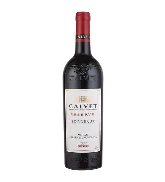 Bottle of Calvet Réserve Merlot Cabernet red wine from France
