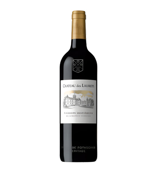 Bottle of Château des Laurets Baron Edmond de Rothschild, red wine, from France