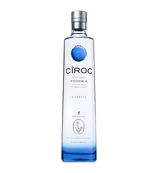 Ciroc vodka bottle with gradient blue design on a white background