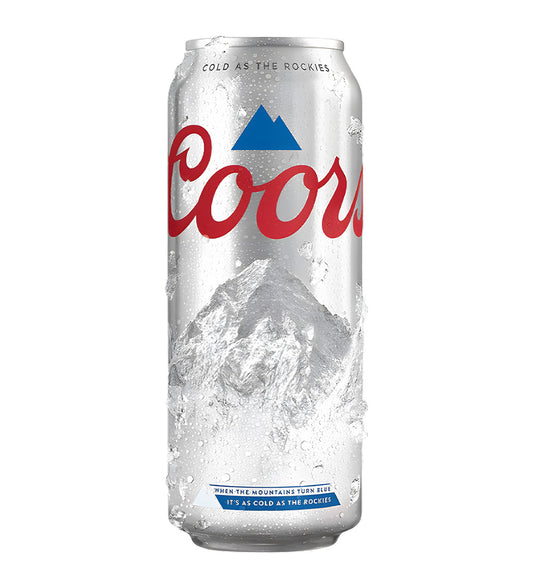 Coors beer can with mountain graphic on a white background