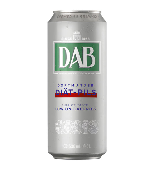 DAB beer can on a white background
