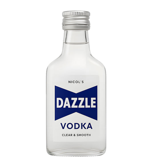 Bottle of Nicol's Dazzle Vodka on a white background