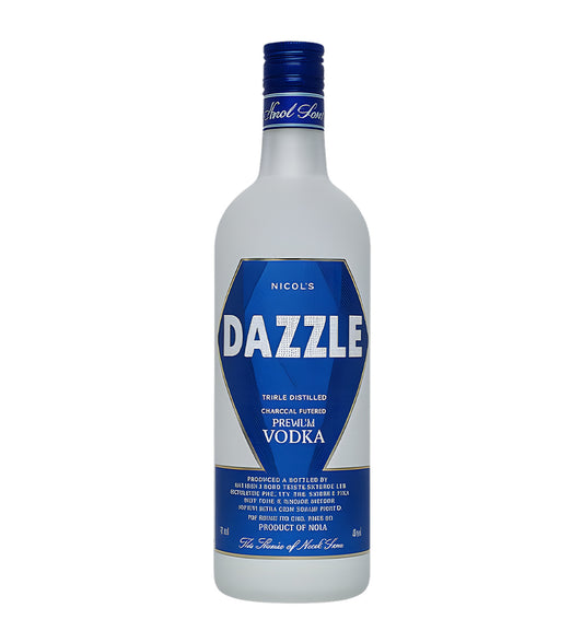 Bottle of Dazzle vodka on a white background