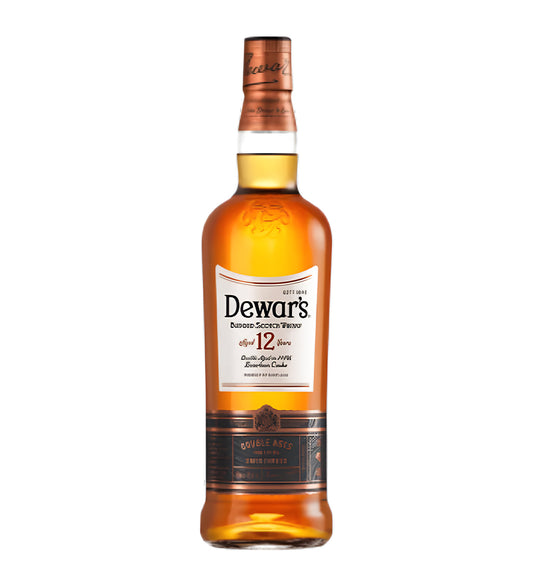 Dewar’s 12 Years Special Reserve Blended Scotch Whisky 1L clear glass bottle on white background, golden amber spirit with black and gold label featuring brand crest