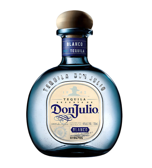 Don Julio Blanco Tequila 75cl clear glass bottle on white