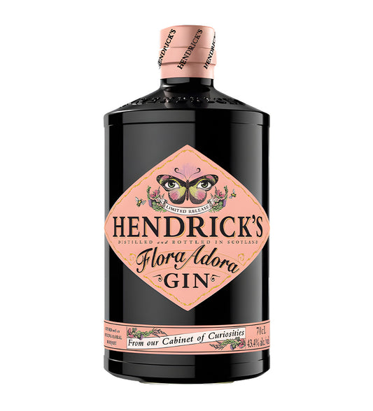  Hendrick’s Flora Adora Gin 70cl purple apothecary-style bottle on white background, cream label with floral-themed design