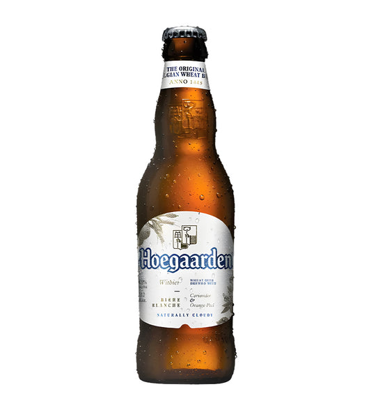 Hoegaarden beer bottle on a white background