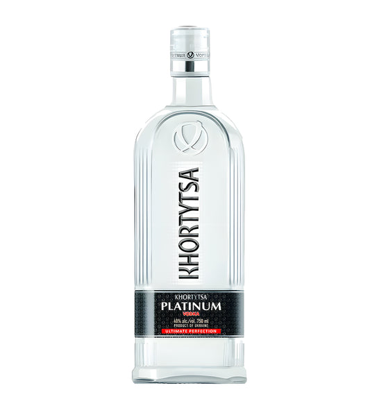 Khortytsa Platinum vodka bottle on a white background
