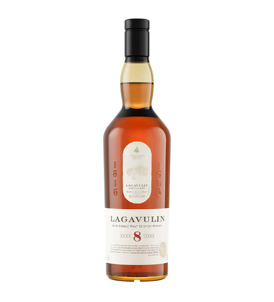  Tall clear glass bottle, amber whisky, detailed label with brand logo, white background, realistic lighting and reflections.