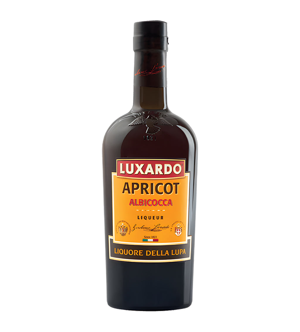 Luxardo Apricot liqueur bottle on a white background