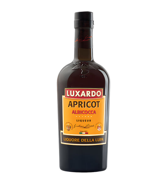 Luxardo Apricot liqueur bottle on a white background