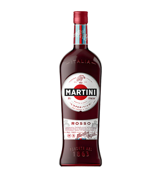 Martini Rosso bottle on a white background