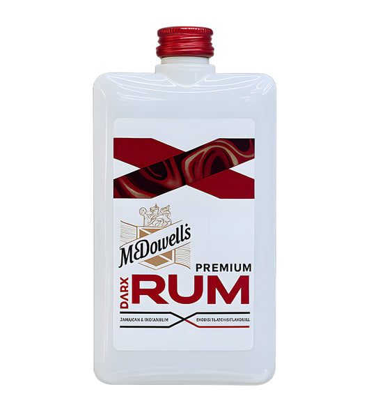 McDowell’s No.1 X Premium Rum 18cl clear glass bottle on white background, white and gold label with brand logo